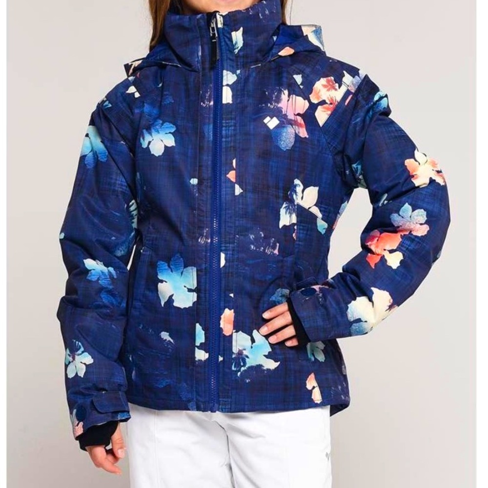 Obermeyer Ski Jacket- Teen Girl SZ SM- blue floral-never worn